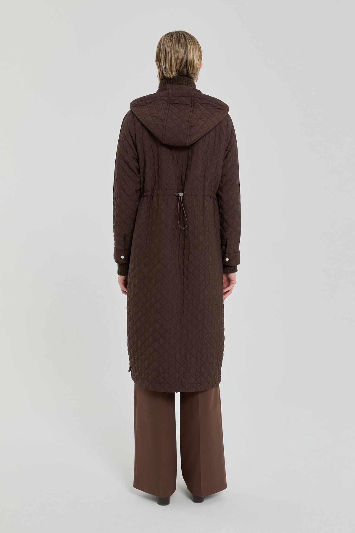 Fine Quilted Coat with Pocket Detail - Coffee