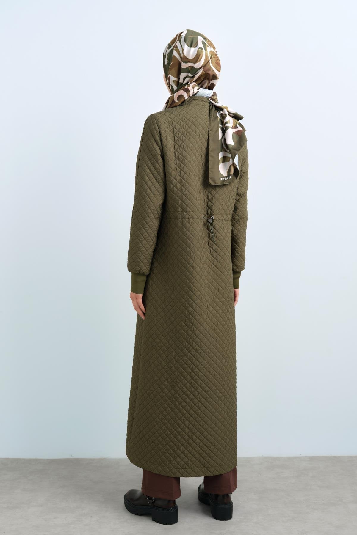 Thin Quilted Ribbed Trench Coat with Snap Button Details - Khaki