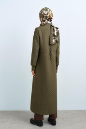 Thin Quilted Ribbed Trench Coat with Snap Button Details - Khaki