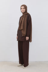 Fine Quilted Detail Knitted Pants and Tunic Set - Brown