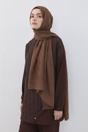 Fine Quilted Detail Knitted Pants and Tunic Set - Brown