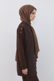 Fine Quilted Detail Knitted Pants and Tunic Set - Brown