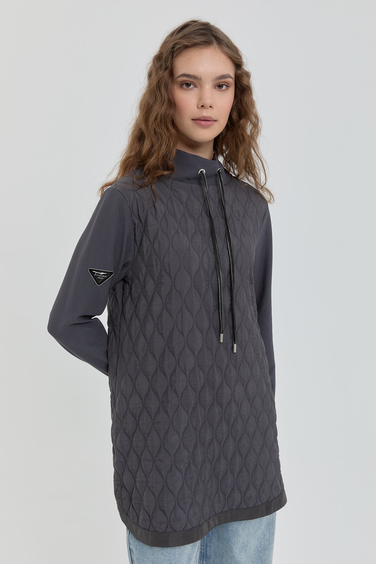 Thin Quilted High-Neck Tunic - Anthracite