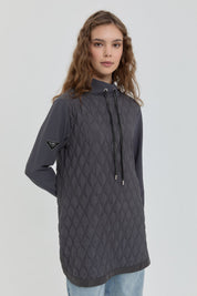 Thin Quilted High-Neck Tunic - Anthracite