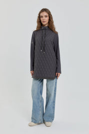 Thin Quilted High-Neck Tunic - Anthracite