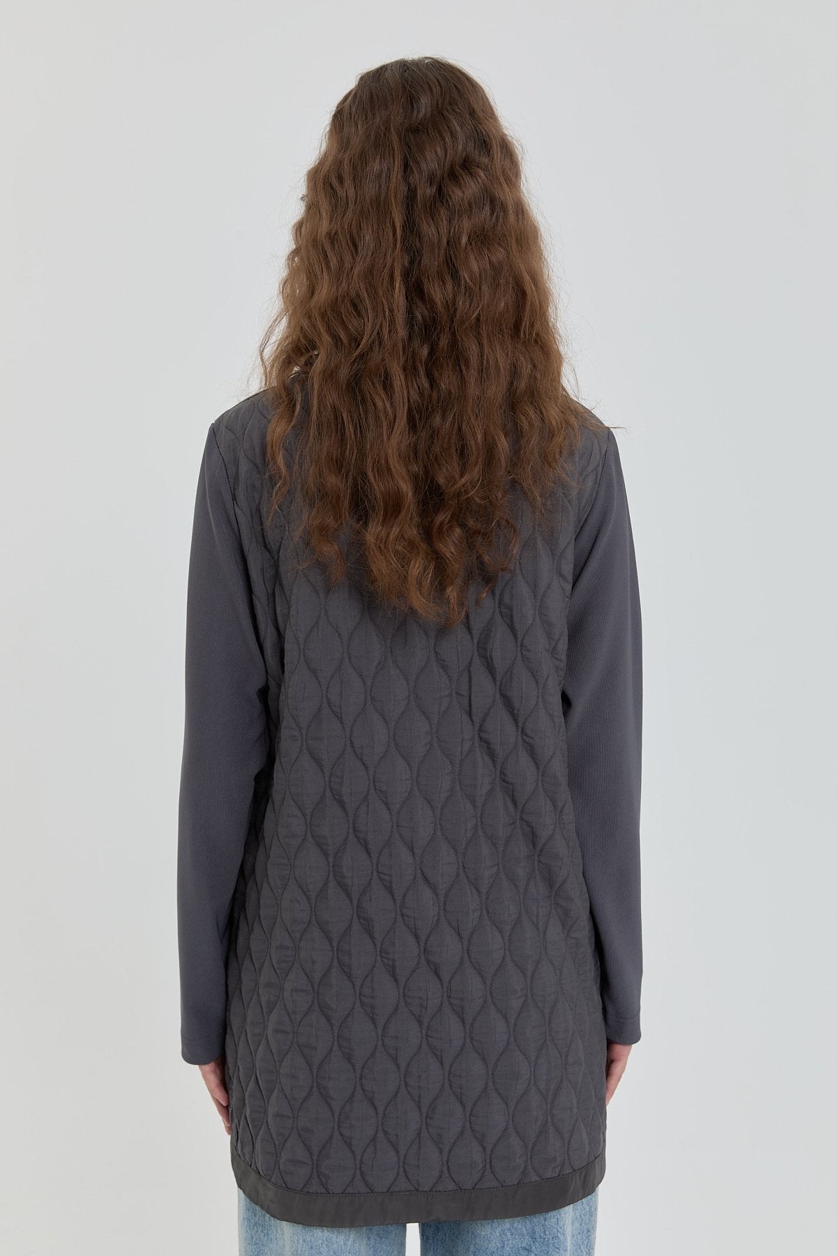 Thin Quilted High-Neck Tunic - Anthracite