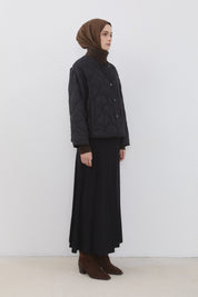 Thin Quilted Button-Down Short Jacket - Black