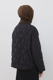 Thin Quilted Button-Down Short Jacket - Black