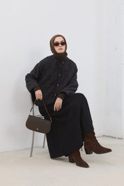 Thin Quilted Button-Down Short Jacket - Black