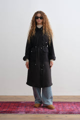 Fine Quilted Trimmed Drawstring Waist Coat - Black