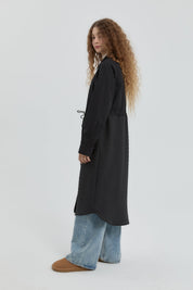 Fine Quilted Trimmed Drawstring Waist Coat - Black