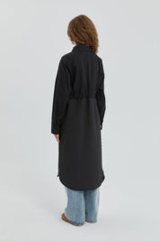 Fine Quilted Trimmed Drawstring Waist Coat - Black