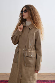 Fine Quilted Trimmed Drawstring Waist Coat - Mink