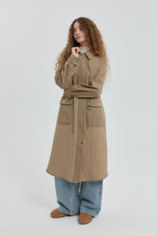 Fine Quilted Trimmed Drawstring Waist Coat - Mink