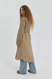 Fine Quilted Trimmed Drawstring Waist Coat - Mink