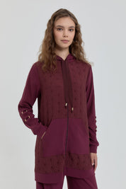 Fine Quilted Knitted Pants and Tunic Set - Burgundy