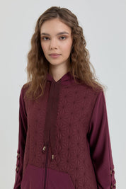 Fine Quilted Knitted Pants and Tunic Set - Burgundy