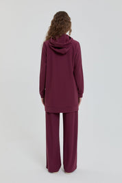 Fine Quilted Knitted Pants and Tunic Set - Burgundy