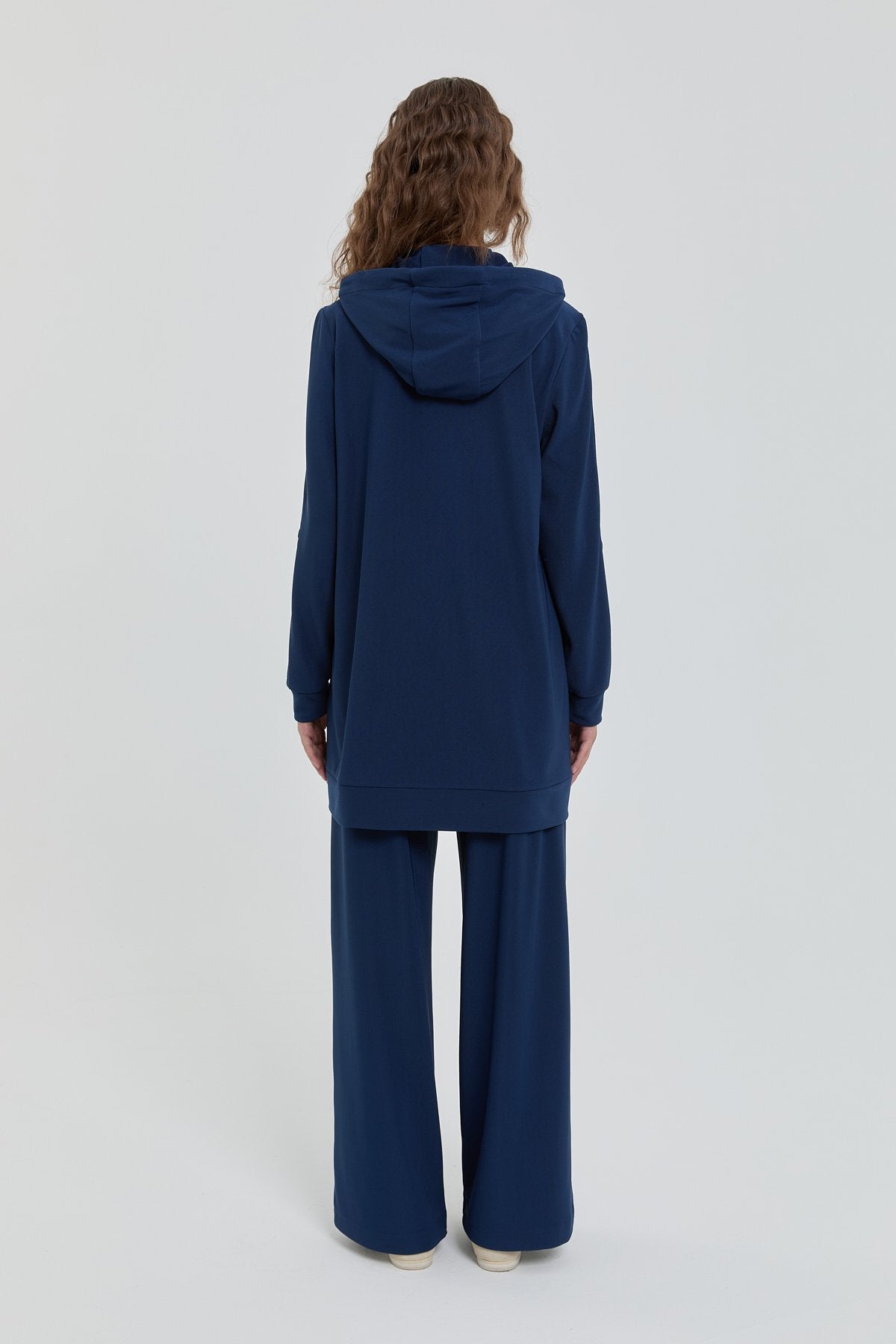 Fine Quilted Knitted Pants and Tunic Set - Navy Blue