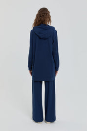 Fine Quilted Knitted Pants and Tunic Set - Navy Blue