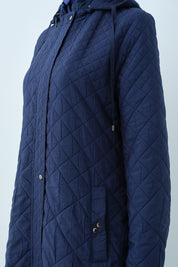 Fine Quilted Grosgrain Detail Trench Coat - Navy Blue