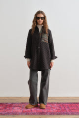 Fine Quilted Jacquard Trimmed Jacket - Black