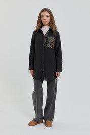 Fine Quilted Jacquard Trimmed Jacket - Black
