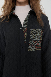Fine Quilted Jacquard Trimmed Jacket - Black