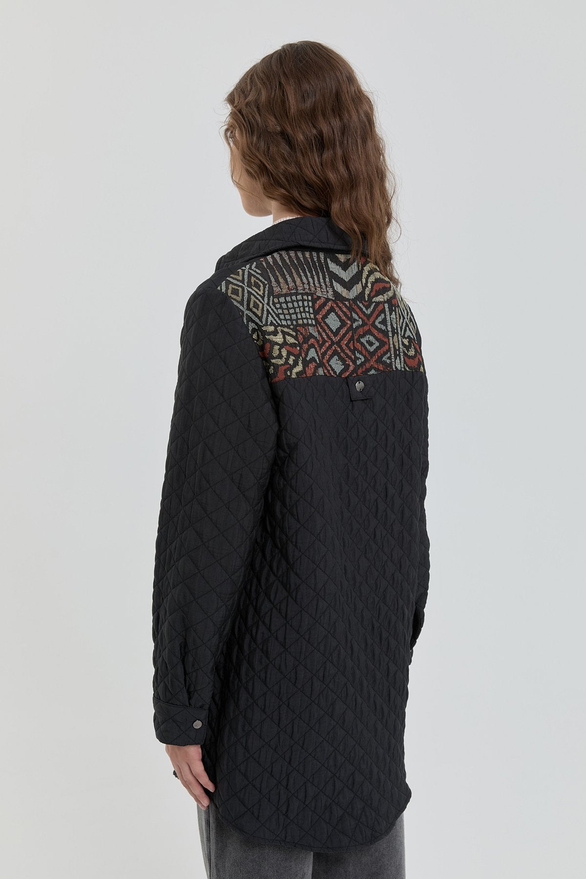 Fine Quilted Jacquard Trimmed Jacket - Black