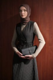 Thin Quilted Waistcoat with Belt - Black