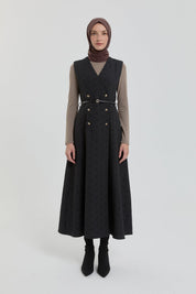Thin Quilted Waistcoat with Belt - Black