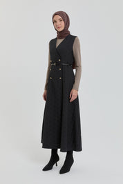 Thin Quilted Waistcoat with Belt - Black