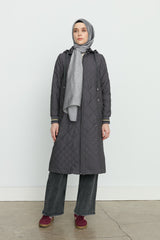 Fine Quilted Sleeves, Ribbed Coat - Smoke Grey