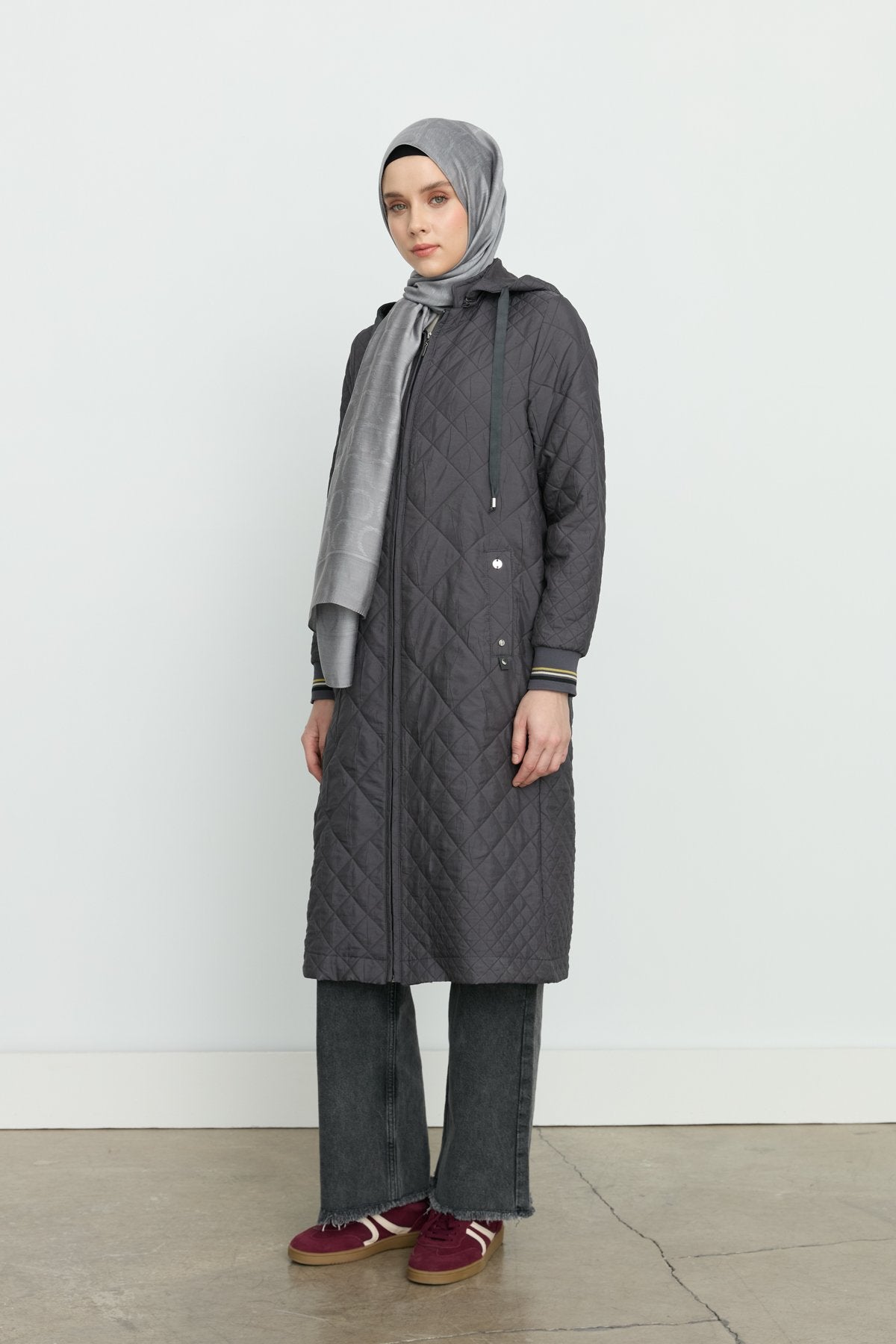 Fine Quilted Sleeves, Ribbed Coat - Smoke Grey