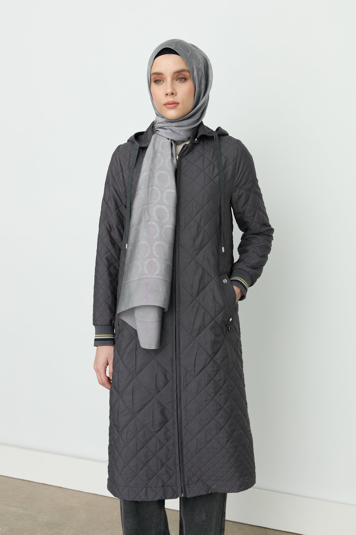Fine Quilted Sleeves, Ribbed Coat - Smoke Grey
