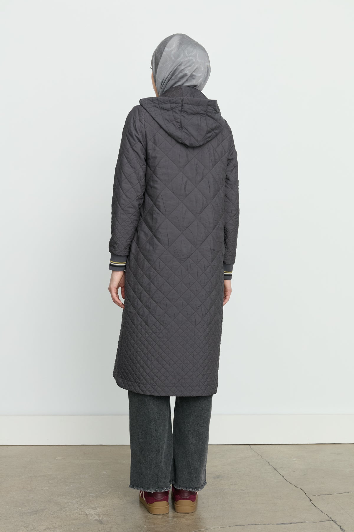 Fine Quilted Sleeves, Ribbed Coat - Smoke Grey
