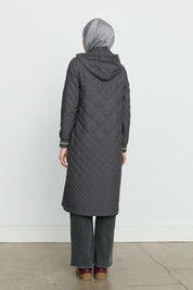 Fine Quilted Sleeves, Ribbed Coat - Smoke Grey
