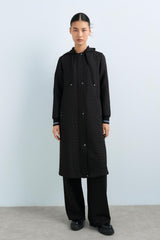 Thin Quilted Sleeves, Ribbed Hooded Jacket - Black