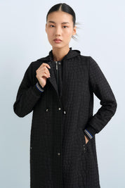 Thin Quilted Sleeves, Ribbed Hooded Jacket - Black