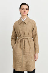 Fine Quilted Belted Coat - Beige