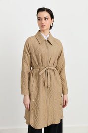 Fine Quilted Belted Coat - Beige