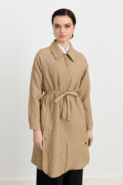 Fine Quilted Belted Coat - Beige
