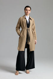 Fine Quilted Belted Coat - Beige