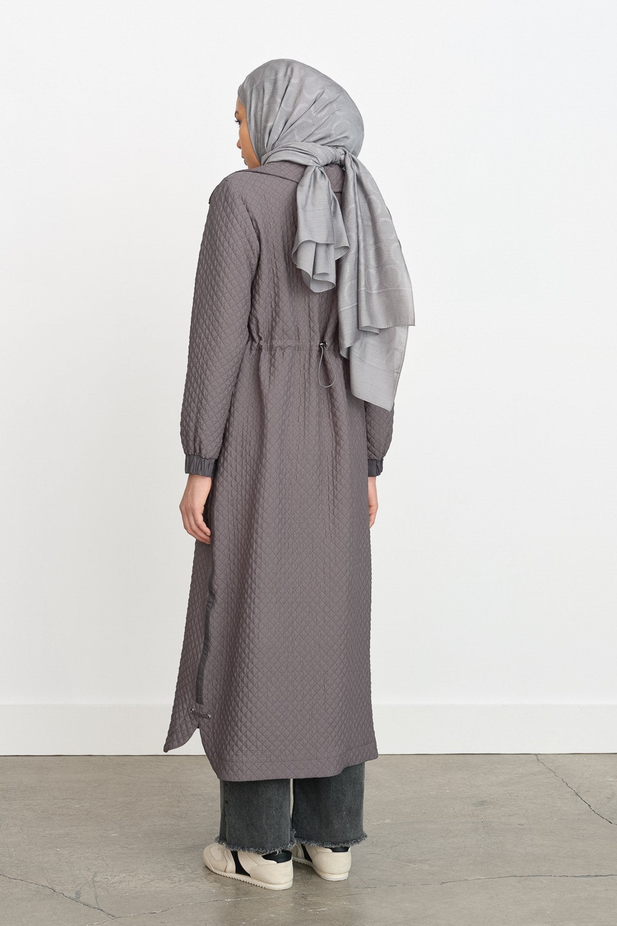 Thin Quilted Trench Coat - Grey