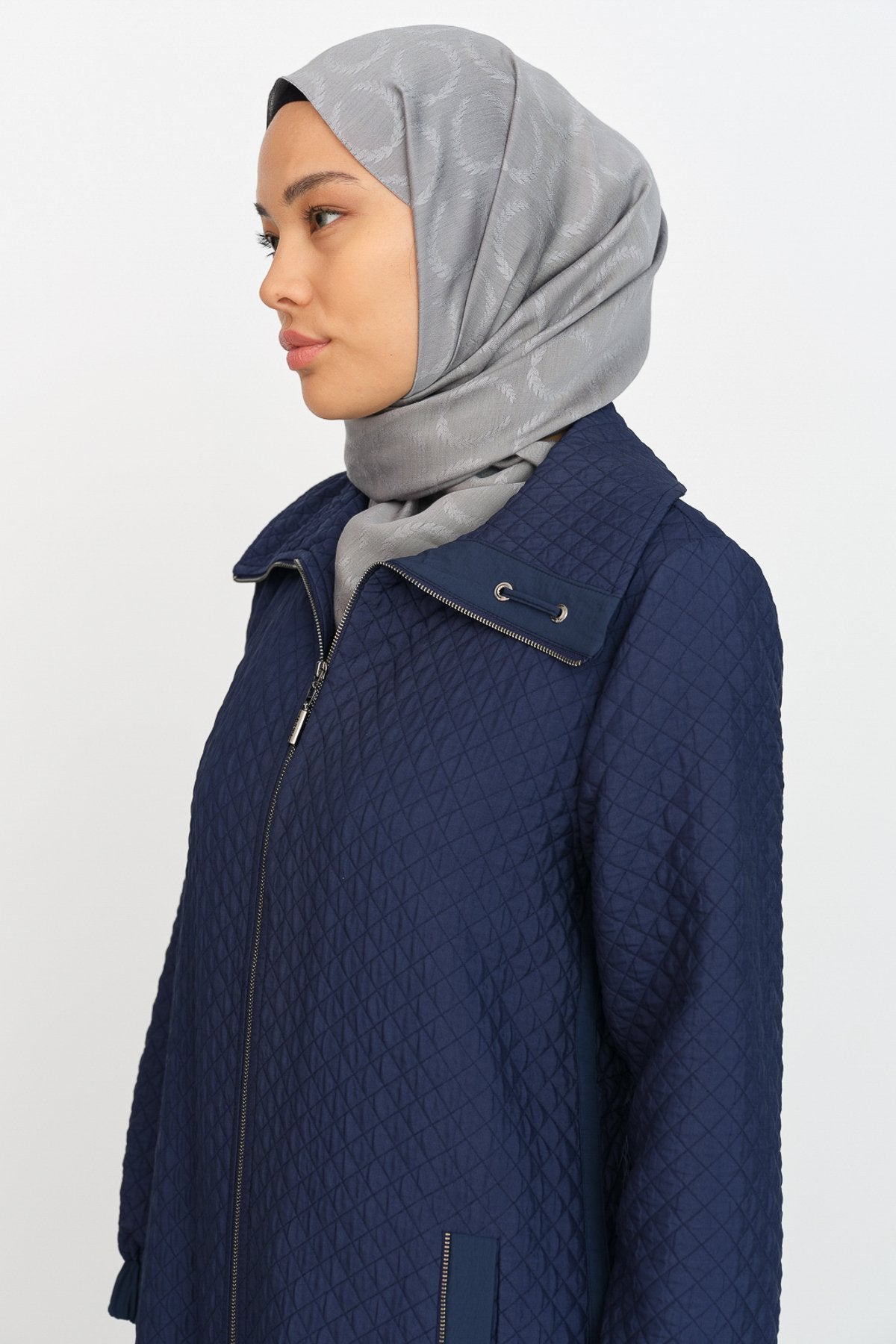 İnce Kapitone Pardesü - Lacivert