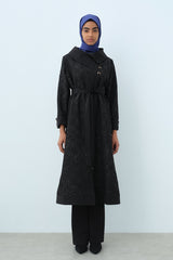 Fine Quilted Relaxed Fit Coat - Black
