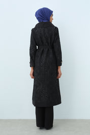 Fine Quilted Relaxed Fit Coat - Black