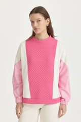 İnce Kapitone Renk Bloklu Sweat - Pembe