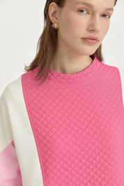 İnce Kapitone Renk Bloklu Sweat - Pembe