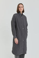 Fine Quilted Ribbed Coat - Anthracite